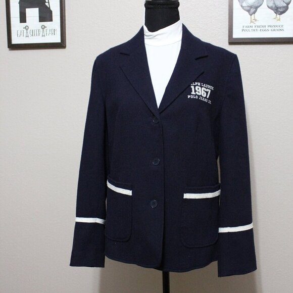 Polo Ralph Lauren Jackets & Blazers - Polo Jeans Co Ralph Lauren Womens Wool Blend Blazer Navy White Size 6 Academia